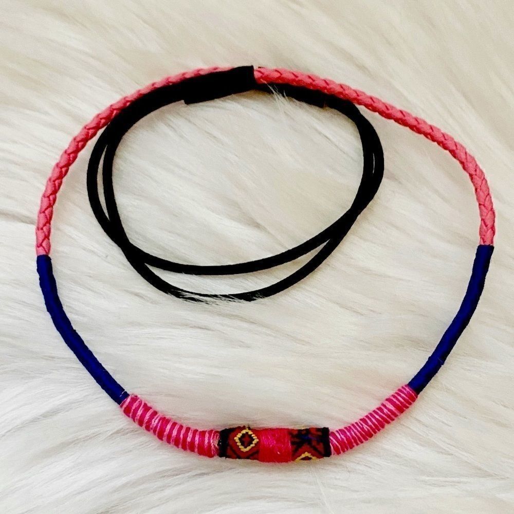 Bohemian Braided Rope Headband Pink & Blue